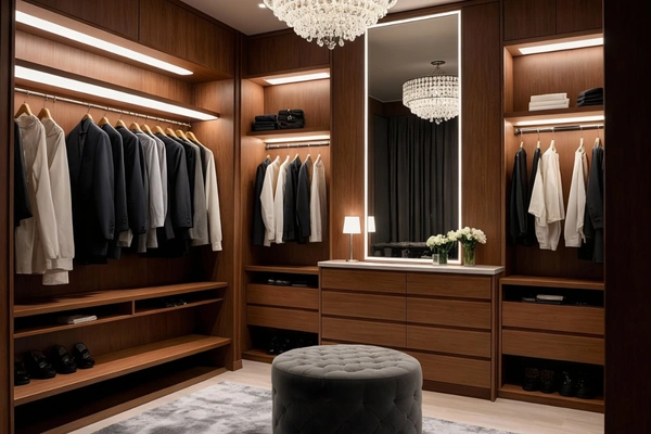 Spacious walk-in closet with premium cabinetry and tailored storage layout